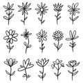 Set of sketches and line doodles hand drawn design floral elements Royalty Free Stock Photo