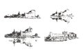 Set of sketches of old castle illustration. Hand drawing illustration. Royalty Free Stock Photo