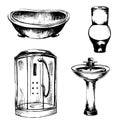 A set of sketches of plumbing , illustration toilet , bathroom