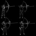 Set Sketches silhouettes attractive female and male archer bending a bow and aiming in the target