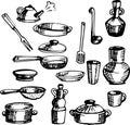 A set of sketches of tableware, kitchen utensils Royalty Free Stock Photo