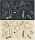 Set of sketches of various gears