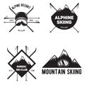 Set of Ski Club. Vintage Mountain winter badges. Outdoor adventure logo design.Snowboard icon symbol Royalty Free Stock Photo