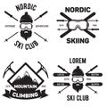 Set of Ski Club. Vintage Mountain winter badges. Outdoor adventure logo design.Snowboard icon symbol Royalty Free Stock Photo