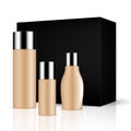 SET of skin toned beauty products/cosmetics bottles and containers with silver lid and black box