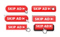 Set of Skip ad button. Hand pointer clicking. Skip ad web buttons Royalty Free Stock Photo