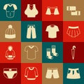 Set Skirt, Umbrella, Men underpants, Pants, Winter hat, T-shirt and icon. Vector