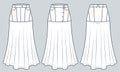 Set of Skirts technical fashion illustration. Denim Skirt fashion flat technical drawing template, zipper, buttons, pockets