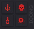 Set Skull, Anchor, and Alcohol drink Rum icon. Vector