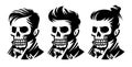 Set skull barbershop victorian hairstyle, haircut illustration