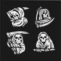set of skull grim reaper with the sickle logo. vector illustration
