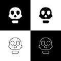 Set Skull icon isolated on black and white background. Happy Halloween party. Vector Royalty Free Stock Photo