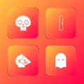 Set Skull, Medieval bow, iron helmet and Executioner mask icon. Vector