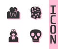 Set Skull, Tooth with caries, Nurse and Psoriasis or eczema rash icon. Vector Royalty Free Stock Photo