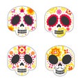 Set of skulls with patterns for the day of the dead.