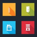 Set Skyscraper, Closed door, House under protection and icon. Vector Royalty Free Stock Photo
