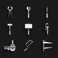 Set Sledgehammer, Hacksaw, Clamp tool, Calliper or caliper and scale, Angle grinder, Hammer, Screwdriver and Pincers Royalty Free Stock Photo
