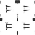 Set Sledgehammer, Screwdriver and Clamp tool on seamless pattern. Vector