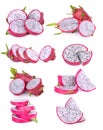 Set of slice dragon fruit isolated on white Royalty Free Stock Photo