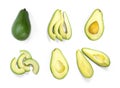 The set of sliced avocado. Close up. Isolated on a white background Royalty Free Stock Photo