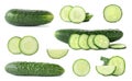 Set with sliced cucumbers on background Royalty Free Stock Photo