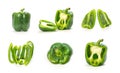 Set of sliced green bell peppers. Close up. Isolated on a white background Royalty Free Stock Photo