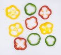 Set of sliced green yellow and red bell pepper Royalty Free Stock Photo