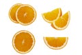 Set of sliced and whole oranges fruits isolated on white background with clipping path