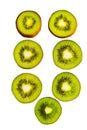 Set of slices of juicy green kiwi fruit isolated on white background Royalty Free Stock Photo