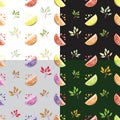 Set of seamless pattern with slices of citrus fruits. Vector patterns.