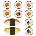 Set of 10 slices sushi rolls and nigeri