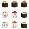 Set of 9 slices sushi rolls