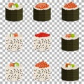 Set of 9 slices sushi rolls