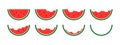 Set of slices of watermelon icons from whole piece before rind. Vector illustration