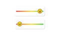 Set of slider emoji for social media. Slider rating flat. Happy, sad, angry faces, emoji ranking system. Customer feedback,