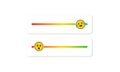 Set of slider emoji for social media. Slider rating flat. Happy, sad, angry faces, emoji ranking system. Customer feedback,