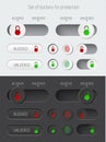 set of sliders and switches with a red and green padlock for white and black interfaces