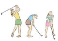 Set of slim golfer girls in short skirts.