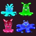 Set Slime jelli monsters characters, liquid green red cyan blue creatures. Funny cute cartoon vector illustration on Royalty Free Stock Photo