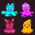 Set Slime jelli monsters characters, liquid green red cyan violet creatures. Funny cute cartoon vector illustration on Royalty Free Stock Photo