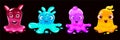 Set Slime jelli monsters characters, liquid yellow red cyan violet creatures. Funny cute cartoon vector illustration on