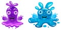 A set of Slime Monsters colorful glitter characters. Liquid funny slimy aliens. Vector illustration