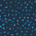 Set Slingshot, Swiss army knife, Canteen water bottle and Lighter on seamless pattern. Vector