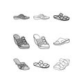 set of Slippers line illustration collection, With modern vector concept. suitable for your company