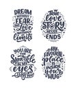 Set with slogans about love in calligraphy style. Vector abstract lettering compositions. Trendy graphic design for print.