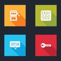 Set Slot machine, Money prize casino, spin button and Old key icon. Vector