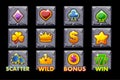 Set Slots icons on stone square for slot machines or casino. Game casino, slot, UI