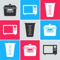 Set Slow cooker, Microwave oven and Measuring cup icon. Vector Royalty Free Stock Photo