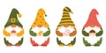 A set of small autumn punchy dwarfs in caps who hold mushrooms, twigs, berries, a leaf in their hands. Cute little forest gnomes, Royalty Free Stock Photo