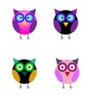 Set of small cute cartoon colorful isolated owls Royalty Free Stock Photo